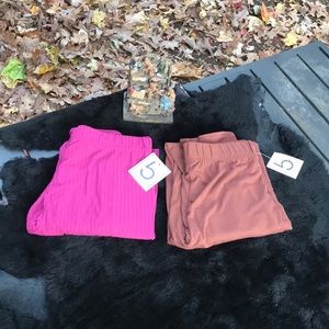 NWT Style 5 Pink Ribbed Leggings Brown Leggings Elastic Waist M Polyester 2 Pair